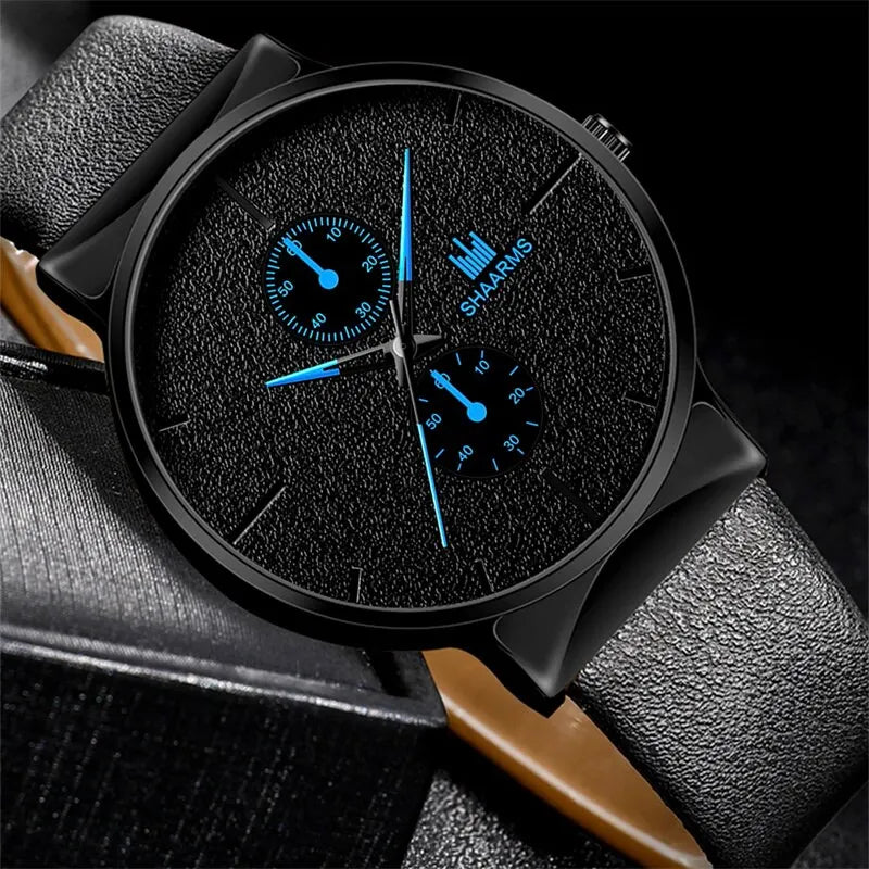 2 peças Relógio Man Business Quartz Relógio de pulso Luxo